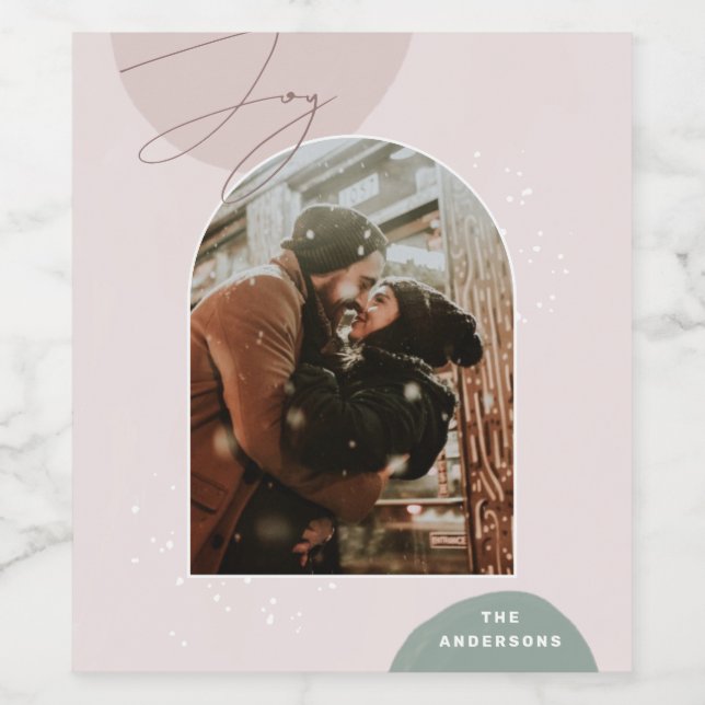 Joy Script Holiday | Modern Family Christmas Photo Wine Label (Single Label)