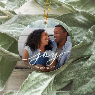Joy Script   Photo Ceramic Ornament