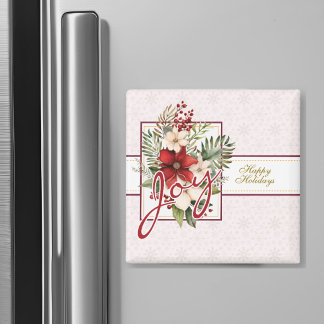 Joy Script Winter Floral Keepsake Christmas Magnet