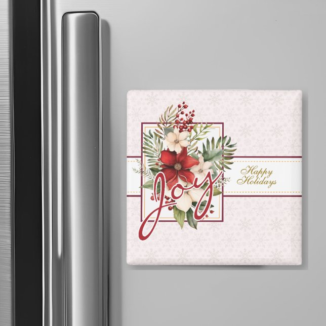 Joy Script Winter Floral Keepsake Christmas Magnet (Creator Uploaded)