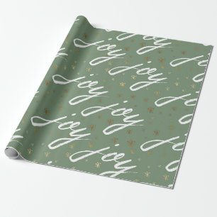 Joy Seamless Pattern Green Christmas Wrapping Paper