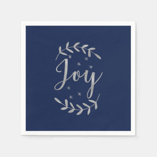 JOY Silver Blue Botanical Leaf Modern Holiday Napkin