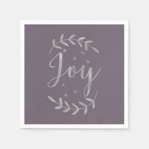 JOY Silver Blue Botanical Leaf Modern Holiday Napkin
