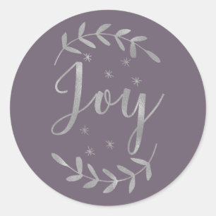 JOY Silver Botanical Leaf Modern Holiday ANY COLOR Classic Round Sticker