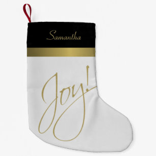 Joy! Simple Elegant Gold Black & White Small Christmas Stocking