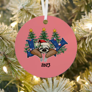 Joy Sloth Christmas Metal Ornament