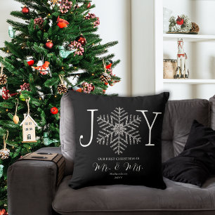 Joy Snowflake First Christmas as Mr & Mrs Throw Pillow