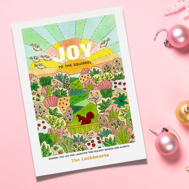 Joy Squirrel Non-Traditional Foil Holiday Postcard (Creator Uploaded)