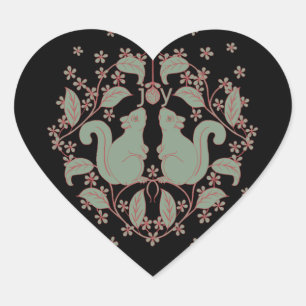 Joy Squirrels with Flowers Animal Art Heart Sticke Sticker