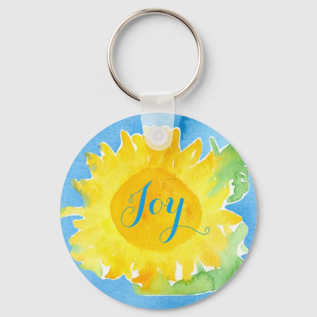 Joy Sunflower Watercolor Painting Keychain (Front)