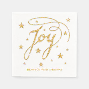 JOY Text Faux Gold Glitter Look & Custom Title Napkin