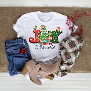 Joy The world Christmas T-shirt Elves Tree   