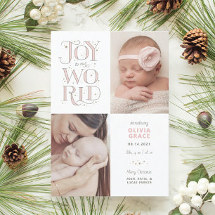 Joy to Our World Christmas Birth Announcement