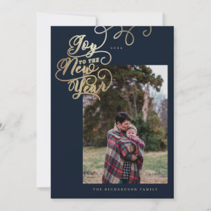 Joy to the New Year   Family Photo Elegant Script Holiday Card