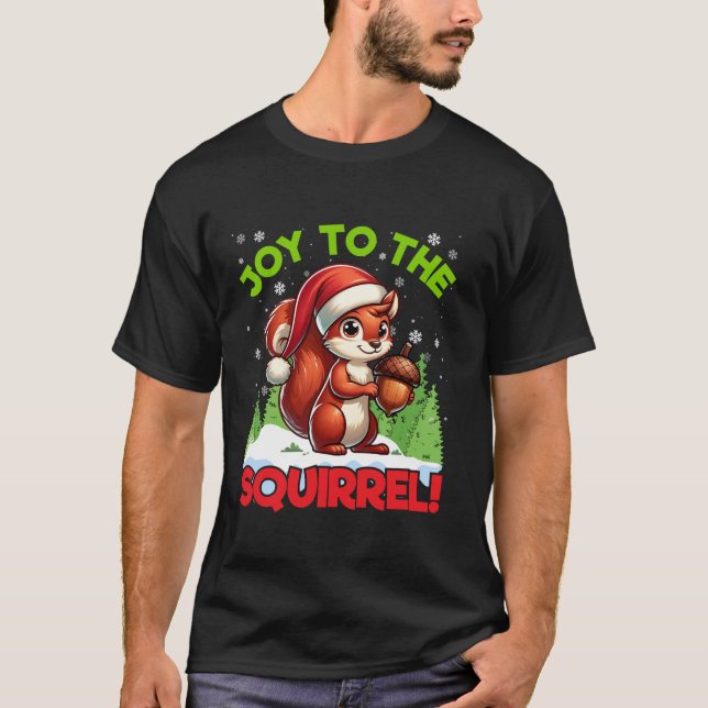 Joy to the Squirrel Christmas Santa Hat Lights Aco T-Shirt (Front)