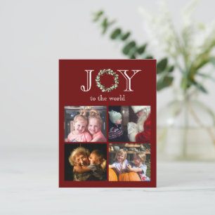Joy to the World 4 Photos Personalized Budget Holiday Postcard