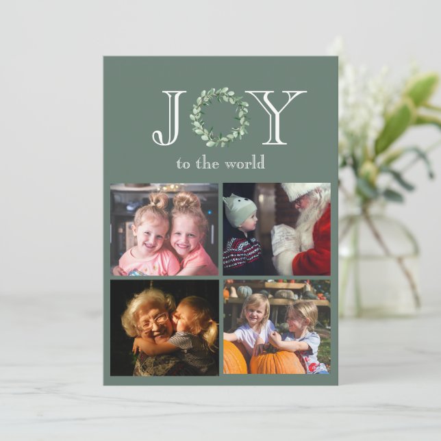 Joy to the World 4 Photos Personalized Holiday Card (Standing Front)