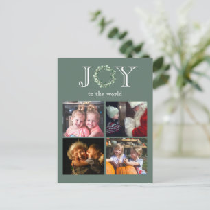 Joy to the World 4 Photos Personalized Holiday Postcard