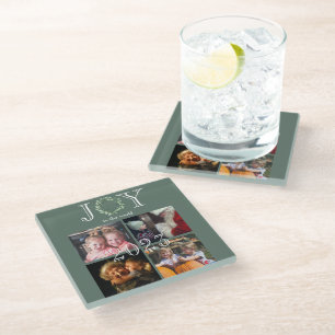 Joy to the World 4 Photos Year Personalized Glass Coaster