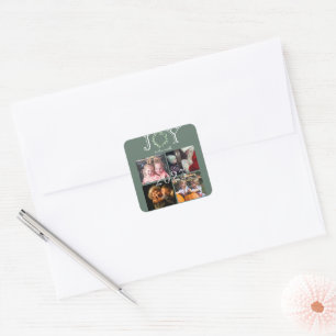 Joy to the World 4 Photos Year Personalized Square Sticker