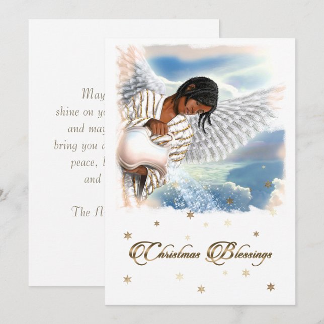 Joy to the World. African American Angel  Holiday Card (Front/Back)