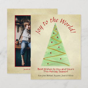 Joy to the World! Artsy Christmas Tree Photo Back Holiday Card