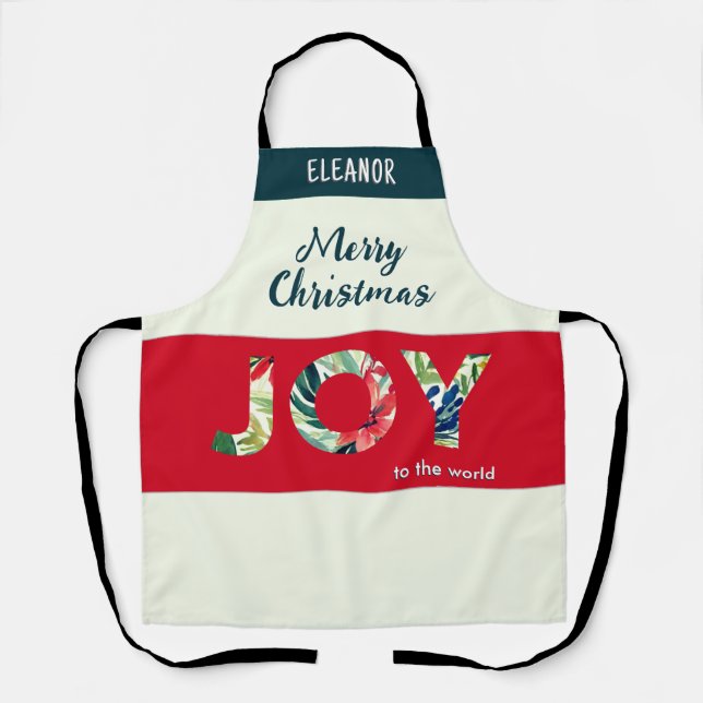 Joy To The World Bright Festive Christmas Kitchen Apron (Front)