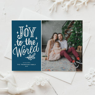 Joy To The World Christmas Carol Blue Photo Holiday Postcard