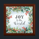 Joy to the World, Christmas Carol Gift Box<br><div class="desc">Inspirational quote Christmas wooden gift box depicts a beautiful watercolor design of red berries,  green leaves,   pine cones and branches. It features the beloved Christmas carol,  "Joy to the World."</div>