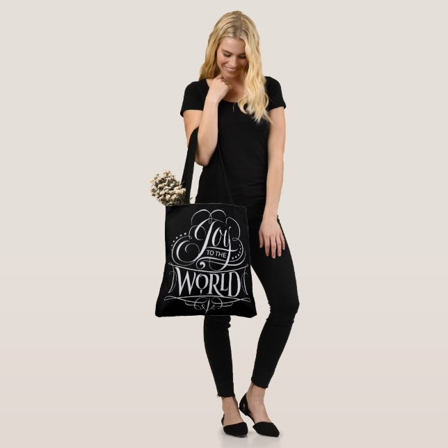 Joy to the World Christmas Chalkboard Calligraphy Tote Bag (On Model)