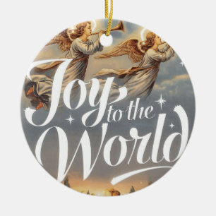 Joy to the World Christmas Design Ceramic Ornament