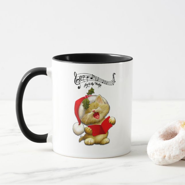 Joy to the World Christmas Kitten Coffee Mug (With Donut)