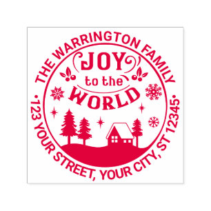 Joy to the World Christmas Landscape Name Address Self-inking Stamp