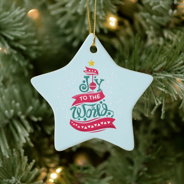 Joy to the World Christmas Quote Typography Ceramic Ornament (Tree)