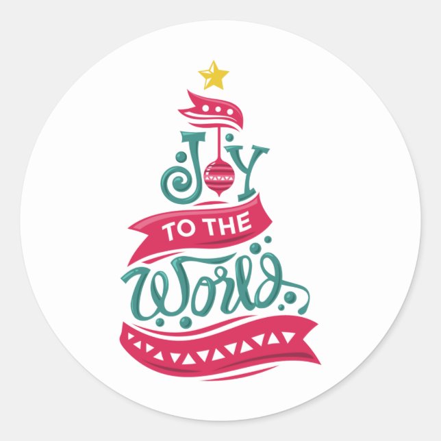Joy to the World Christmas Quote Typography Classic Round Sticker (Front)