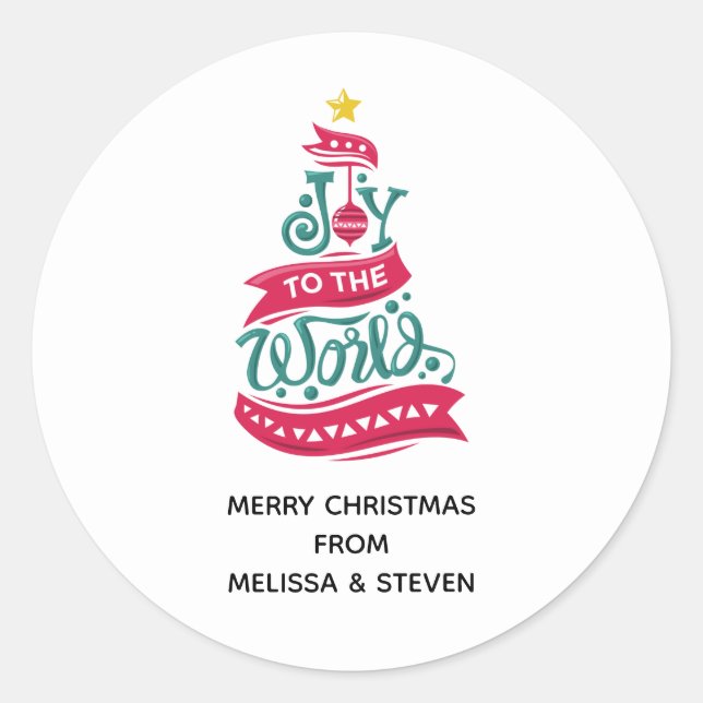 Joy to the World Christmas Quote Typography Classic Round Sticker (Front)