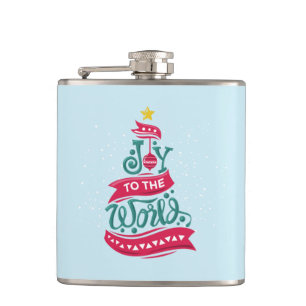 Joy to the World Christmas Quote Typography Hip Flask
