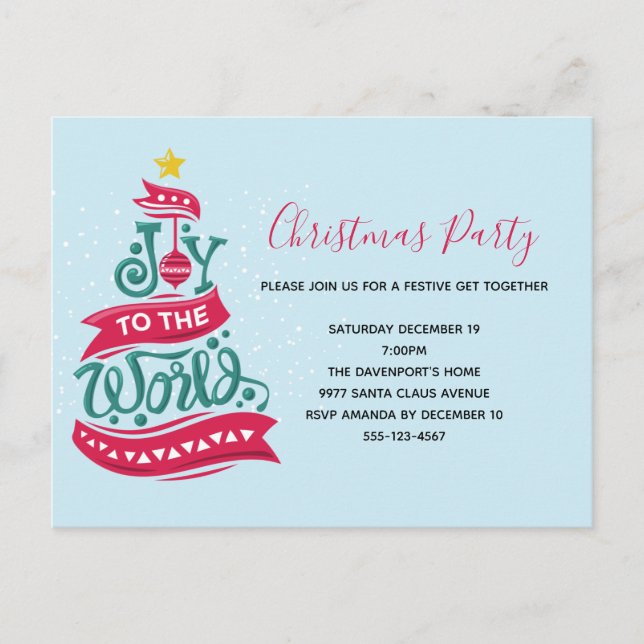 Joy to the World Christmas Quote Typography Invitation Postcard (Front)