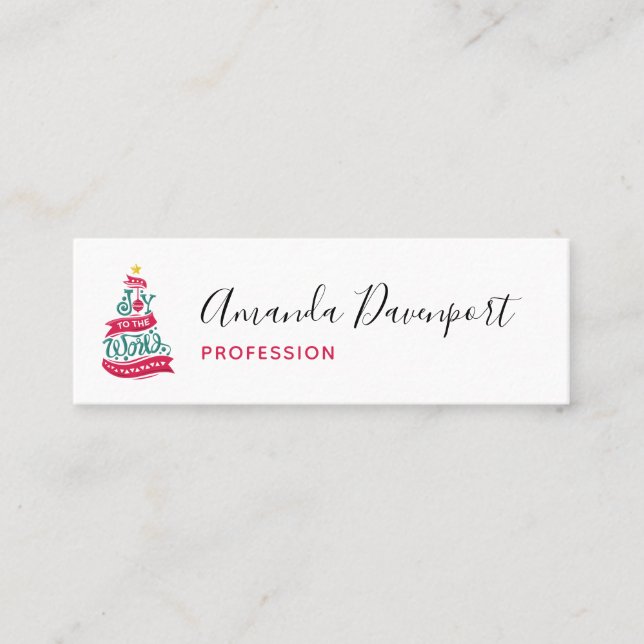 Joy to the World Christmas Quote Typography Mini Business Card (Front)