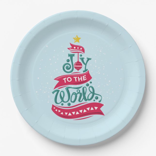 Joy to the World Christmas Quote Typography Paper Plate (Front)