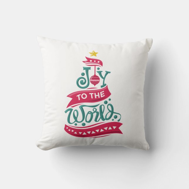 Joy to the World Christmas Quote Typography Throw Pillow (Front)