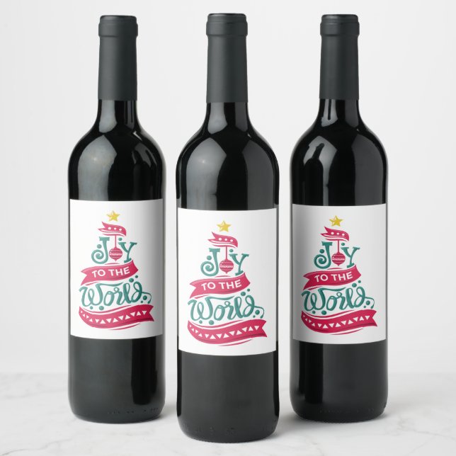 Joy to the World Christmas Quote Typography Wine Label (Bottles)