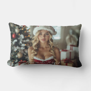 JOY TO THE WORLD - Christmas Santa Girl Lumbar Pillow