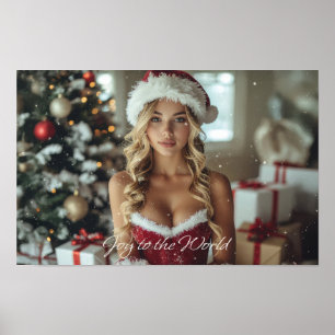 JOY TO THE WORLD - Christmas Santa Girl Poster