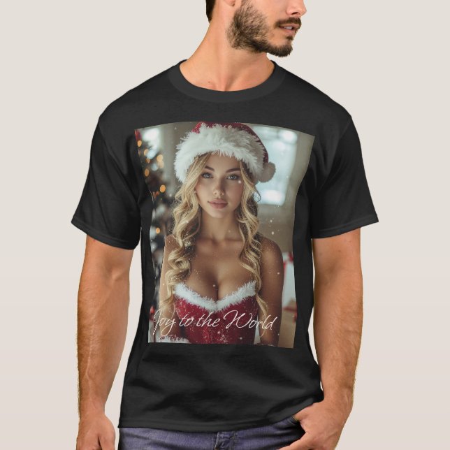 JOY TO THE WORLD - Christmas Santa Girl T-Shirt (Front)