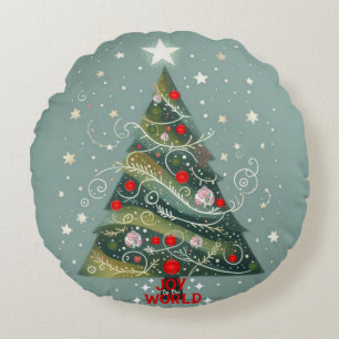 Joy to the world Christmas tree Round Pillow