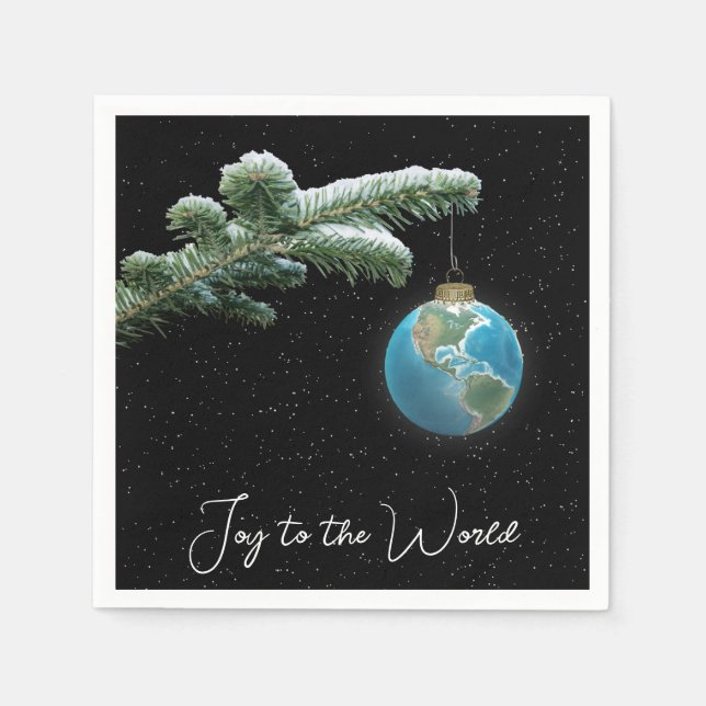 Joy to the World Christmas World Globe Ornament Napkin (Front)