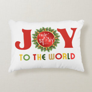 Joy to the World Christmas Wreath Accent Pillow
