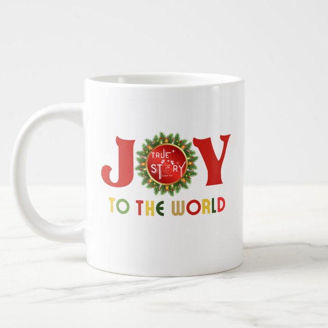Joy to the World Christmas Wreath Large Coffee Mug (Left)