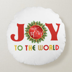 Joy to the World Christmas Wreath Round Pillow